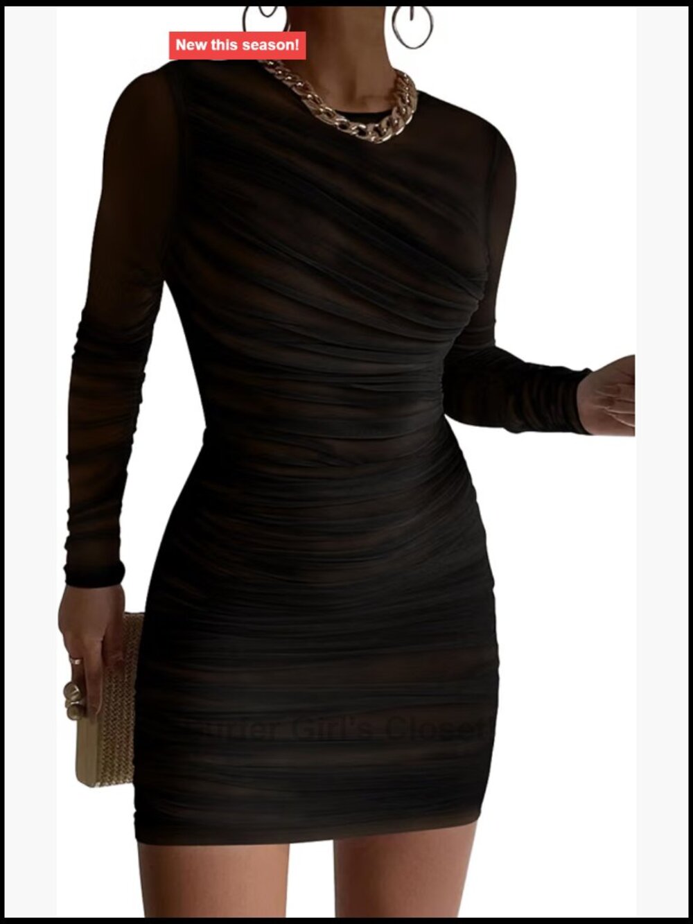 Women Sexy Long Sleeve Ruched Bodycon Mini Party Dress